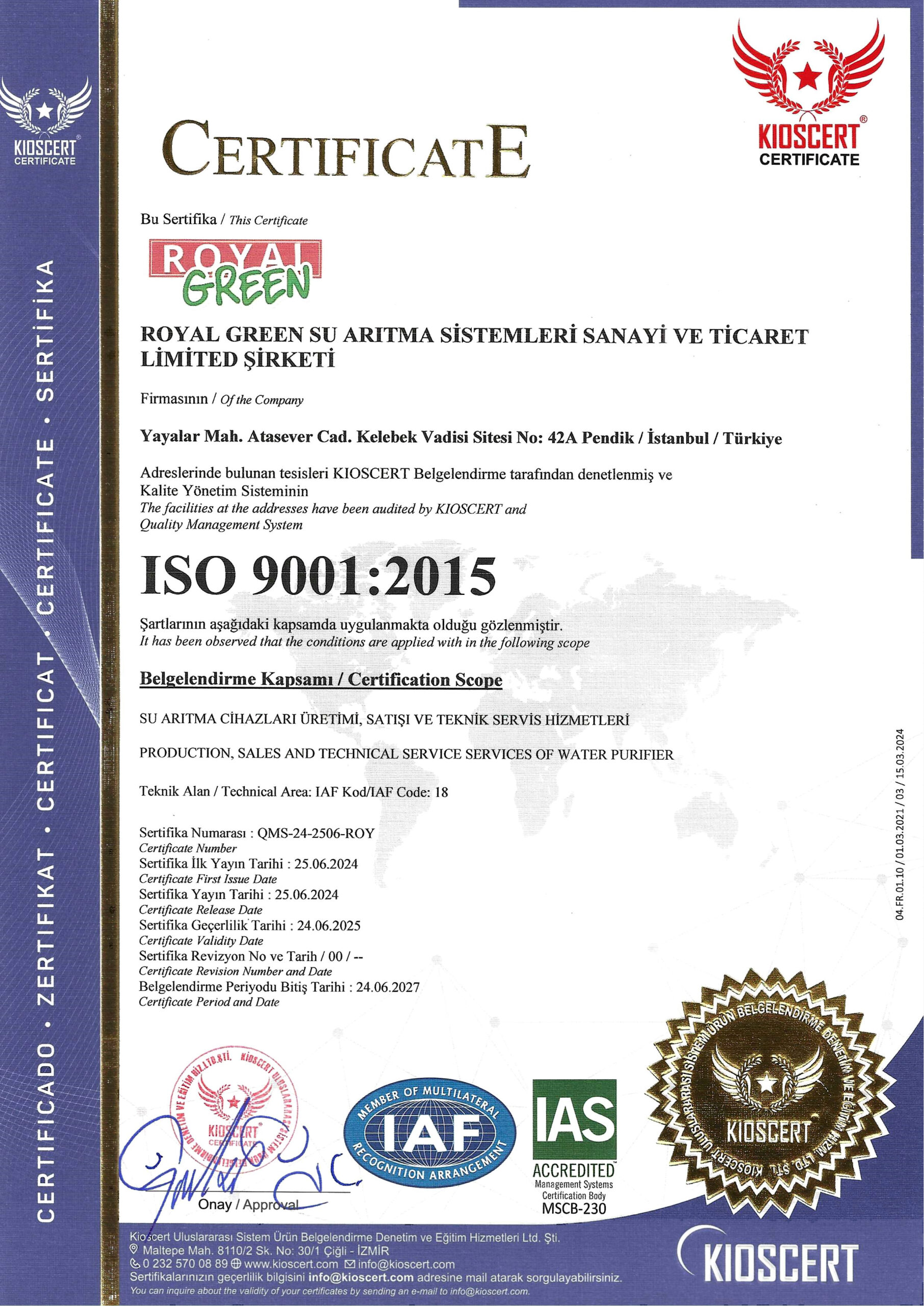 ISO 9001:2015 SERTİFİKASI