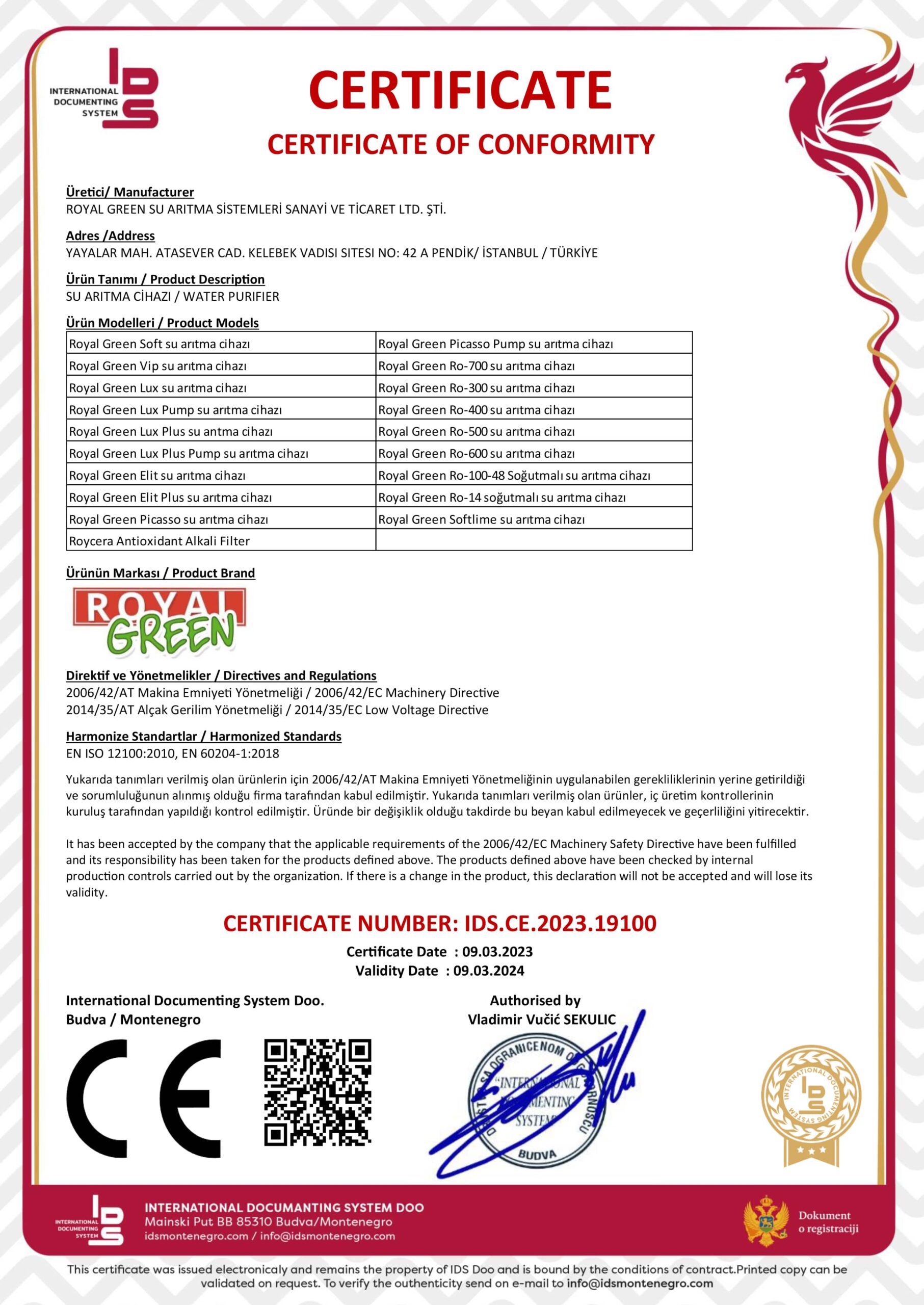 Royal Green CE Sertifikası