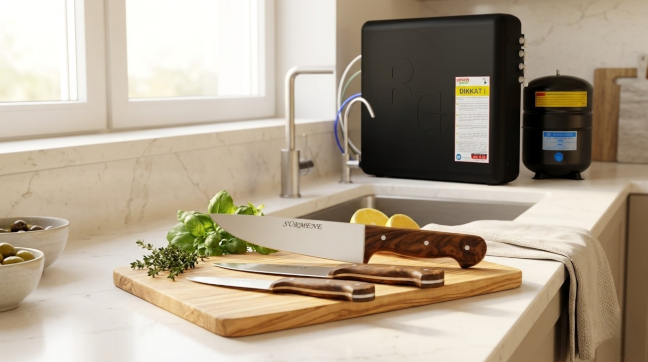 Paslanmaz çelik bıçak seti ve su arıtma cihazı — sağlıklı mutfağın iki temel ekipmanı